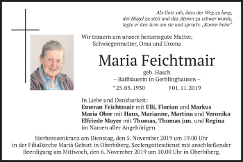 Traueranzeige von Maria Feichtmair von merkurtz