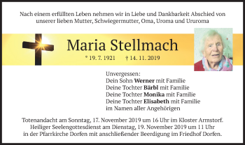 Traueranzeige von Maria Stellmach von merkurtz