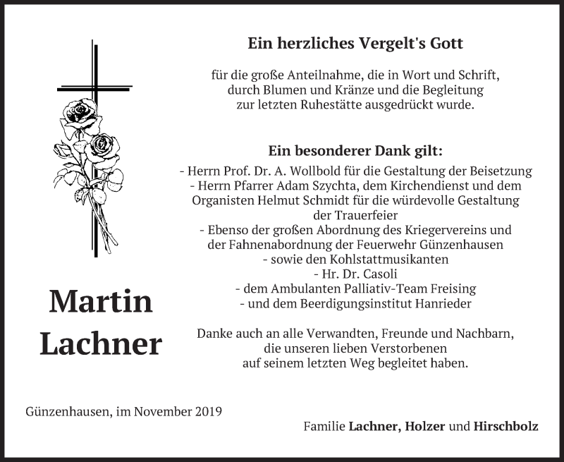  Traueranzeige für Martin Lachner vom 30.11.2019 aus merkurtz