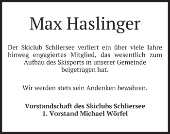 Traueranzeige von Max Haslinger von merkurtz