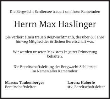 Traueranzeige von Max Haslinger von merkurtz