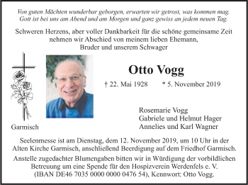 Traueranzeige von Otto Vogg von merkurtz