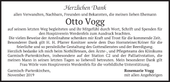 Traueranzeige von Otto Vogg von merkurtz