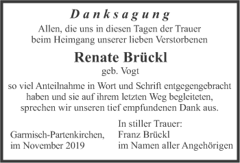 Traueranzeige von Renate Brückl von merkurtz
