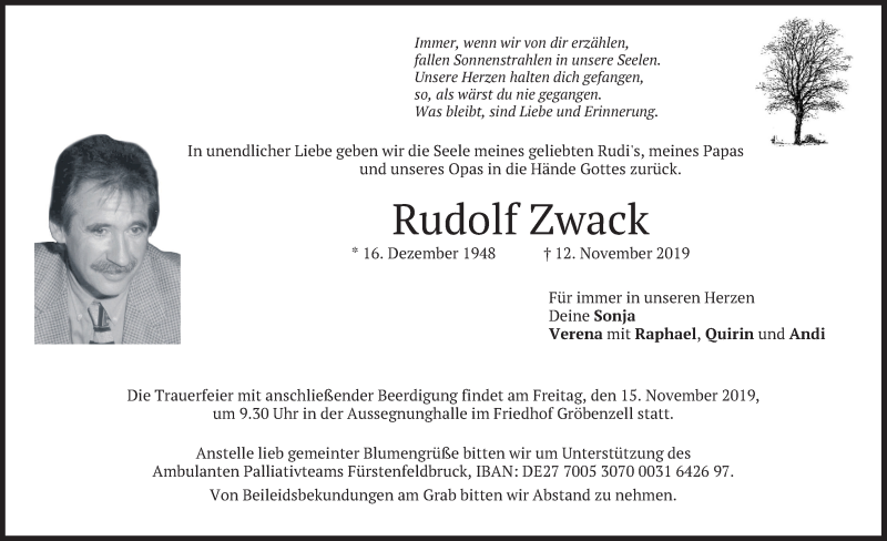  Traueranzeige für Rudolf Zwack vom 14.11.2019 aus merkurtz