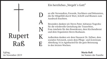 Traueranzeige von Rupert Raß von merkurtz