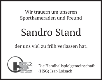 Traueranzeige von Sandro Stand von merkurtz