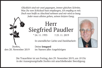 Traueranzeige von Siegfried Paudler von merkurtz