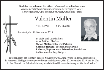 Traueranzeige von Valentin Müller von merkurtz