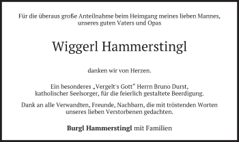 Traueranzeige von Wiggerl Hammerstingl von merkurtz