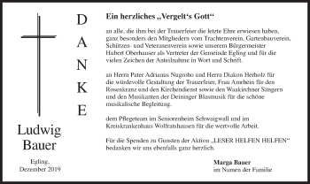 Traueranzeige von Ludwig Bauer von merkurtz