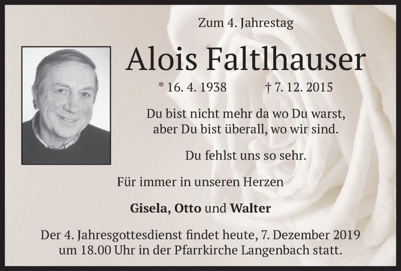  Traueranzeige für Alois Faltlhauser vom 07.12.2019 aus merkurtz