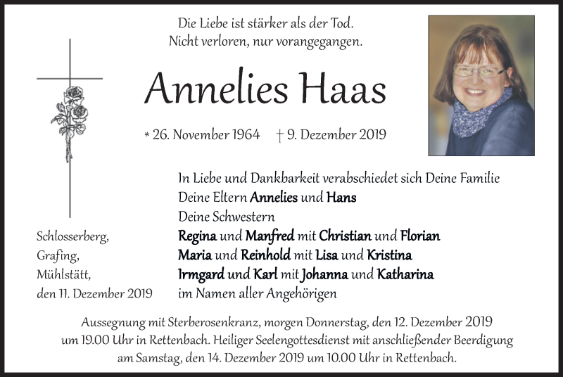  Traueranzeige für Annelies Haas vom 11.12.2019 aus merkurtz