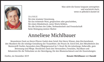 Traueranzeige von Anneliese Michlbauer von merkurtz
