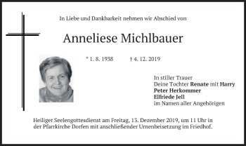 Traueranzeige von Anneliese Michlbauer von merkurtz