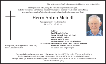 Traueranzeige von Anton Meindl von merkurtz
