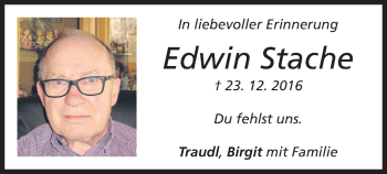 Traueranzeige von Edwin Stache von merkurtz