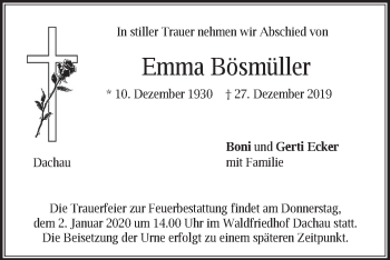 Traueranzeige von Emma Bösmüller