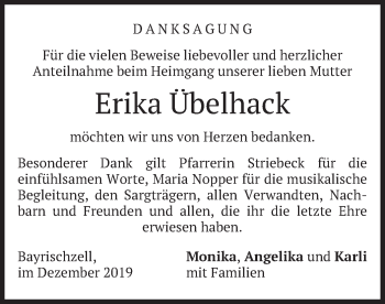Traueranzeige von Erika Übelhack von merkurtz