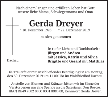 Traueranzeige von Gerda Dreyer