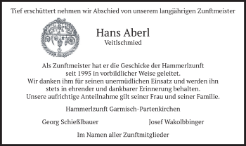 Traueranzeige von Hans Aberl von merkurtz