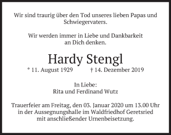 Traueranzeige von Hardy Stengl von merkurtz