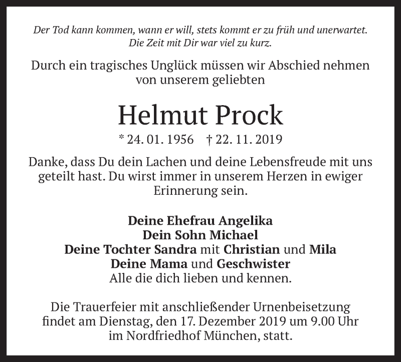  Traueranzeige für Helmut Prock vom 14.12.2019 aus merkurtz