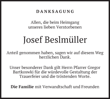 Traueranzeige von Josef Beslmüller von merkurtz