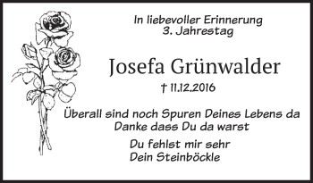 Traueranzeige von Josefa Grünwalder von merkurtz