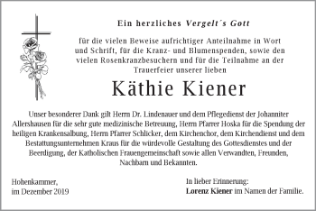 Traueranzeige von Käthie Kiener von merkurtz