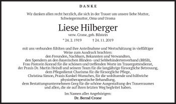 Traueranzeige von Liese Hilberger von merkurtz