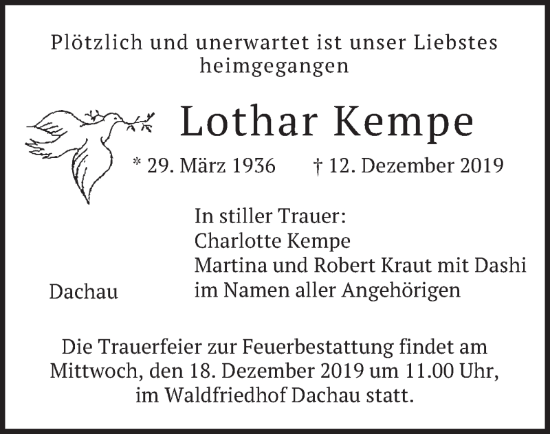  Traueranzeige für Lothar Kempe vom 14.12.2019 aus merkurtz