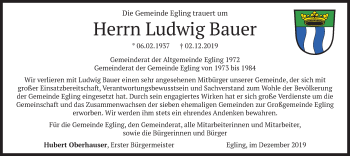 Traueranzeige von Ludwig Bauer von merkurtz