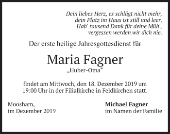 Traueranzeige von Maria Fagner von merkurtz