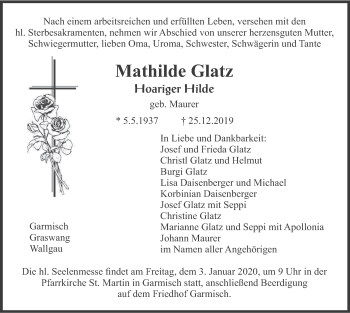 Traueranzeige von Mathilde Glatz von merkurtz