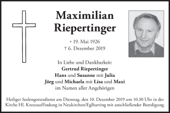 Traueranzeige von Maximilian Riepertinger