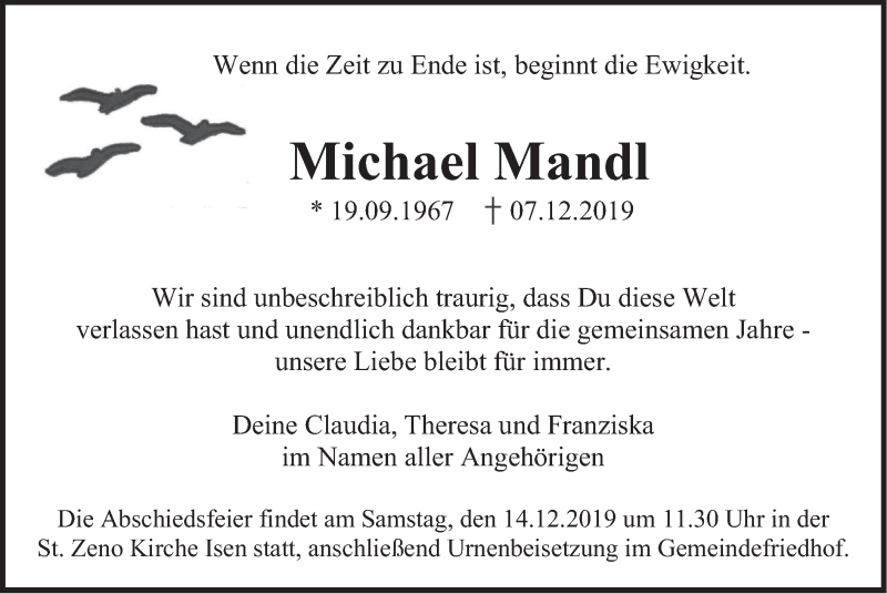  Traueranzeige für Michael Mandl vom 11.12.2019 aus merkurtz