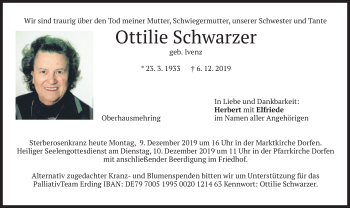 Traueranzeige von Ottilie Schwarzer von merkurtz