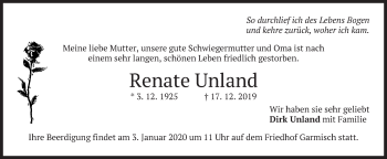 Traueranzeige von Renate Unland von merkurtz