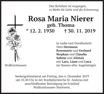 Traueranzeige von Rosa Maria Nierer von merkurtz