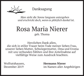 Traueranzeige von Rosa Maria Nierer von merkurtz