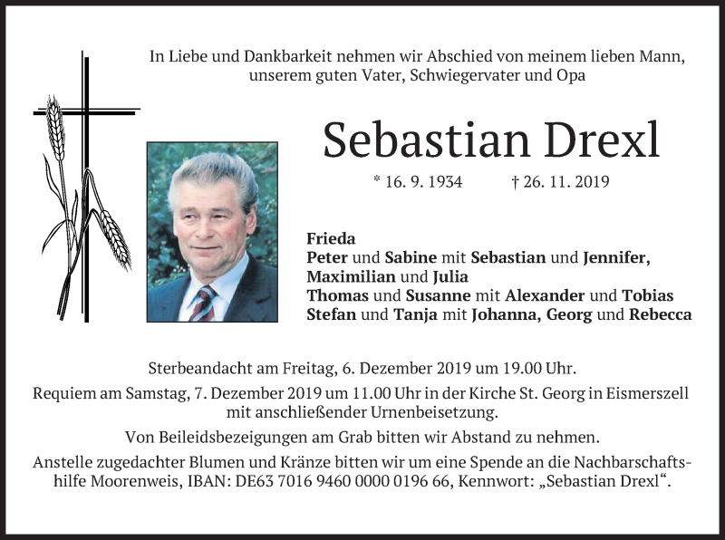  Traueranzeige für Sebastian Drexl vom 03.12.2019 aus merkurtz