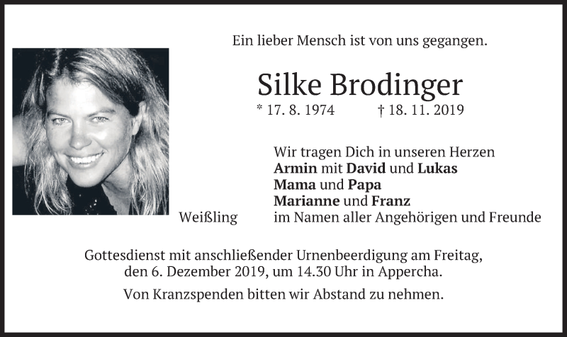  Traueranzeige für Silke Brodinger vom 04.12.2019 aus merkurtz