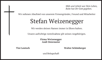 Traueranzeige von Stefan Weizenegger von merkurtz