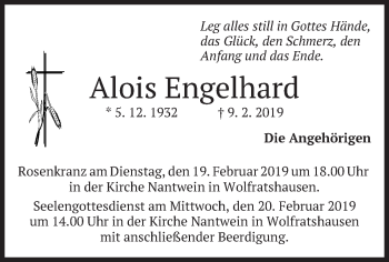 Traueranzeige von Alois Engelhard von merkurtz