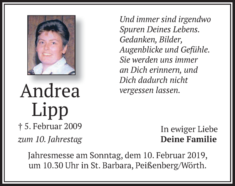  Traueranzeige für Andrea Lipp vom 05.02.2019 aus merkurtz