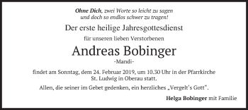 Traueranzeige von Andreas Bobinger von merkurtz