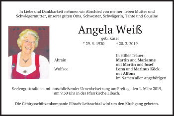Traueranzeige von Angela Weiß von merkurtz
