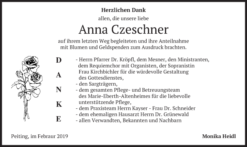 Traueranzeige für Anna Czeschner vom 19.02.2019 aus merkurtz