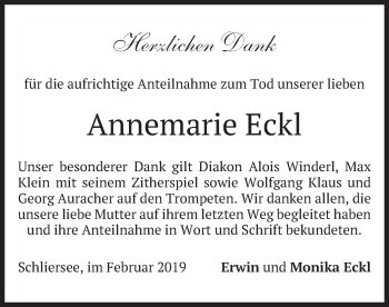 Traueranzeige von Annemarie Eckl von merkurtz